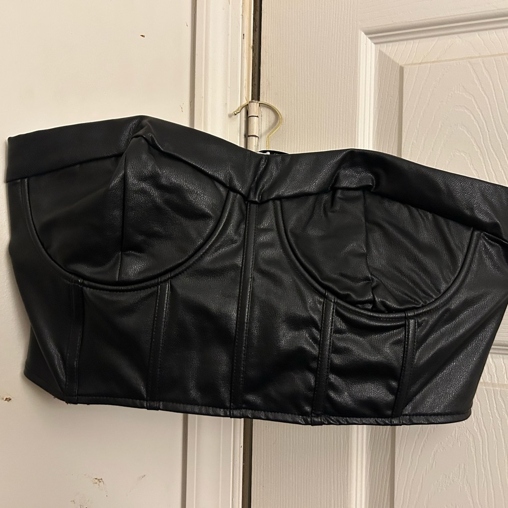 Forever 21 Black Faux Leather Crop Top
